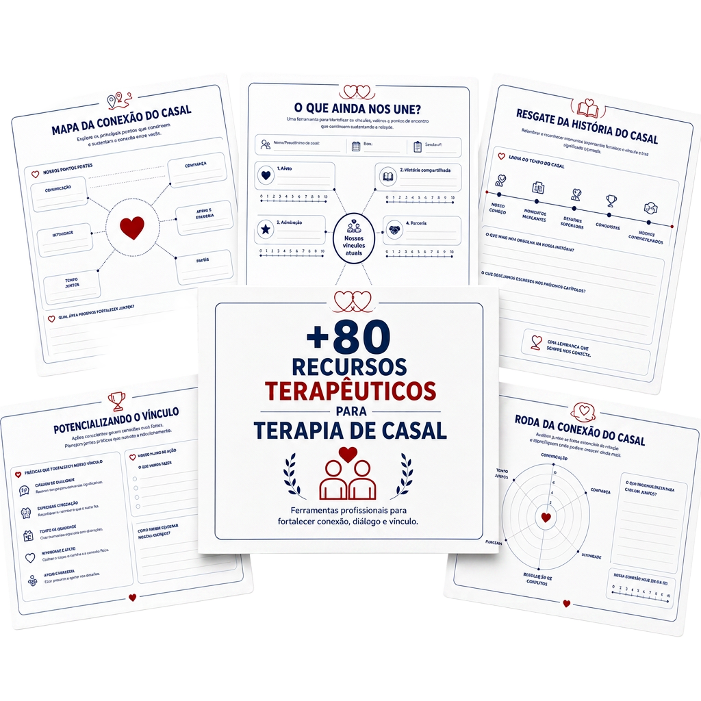 Mockup do kit com mais de 80 recursos terapêuticos para terapia de casal